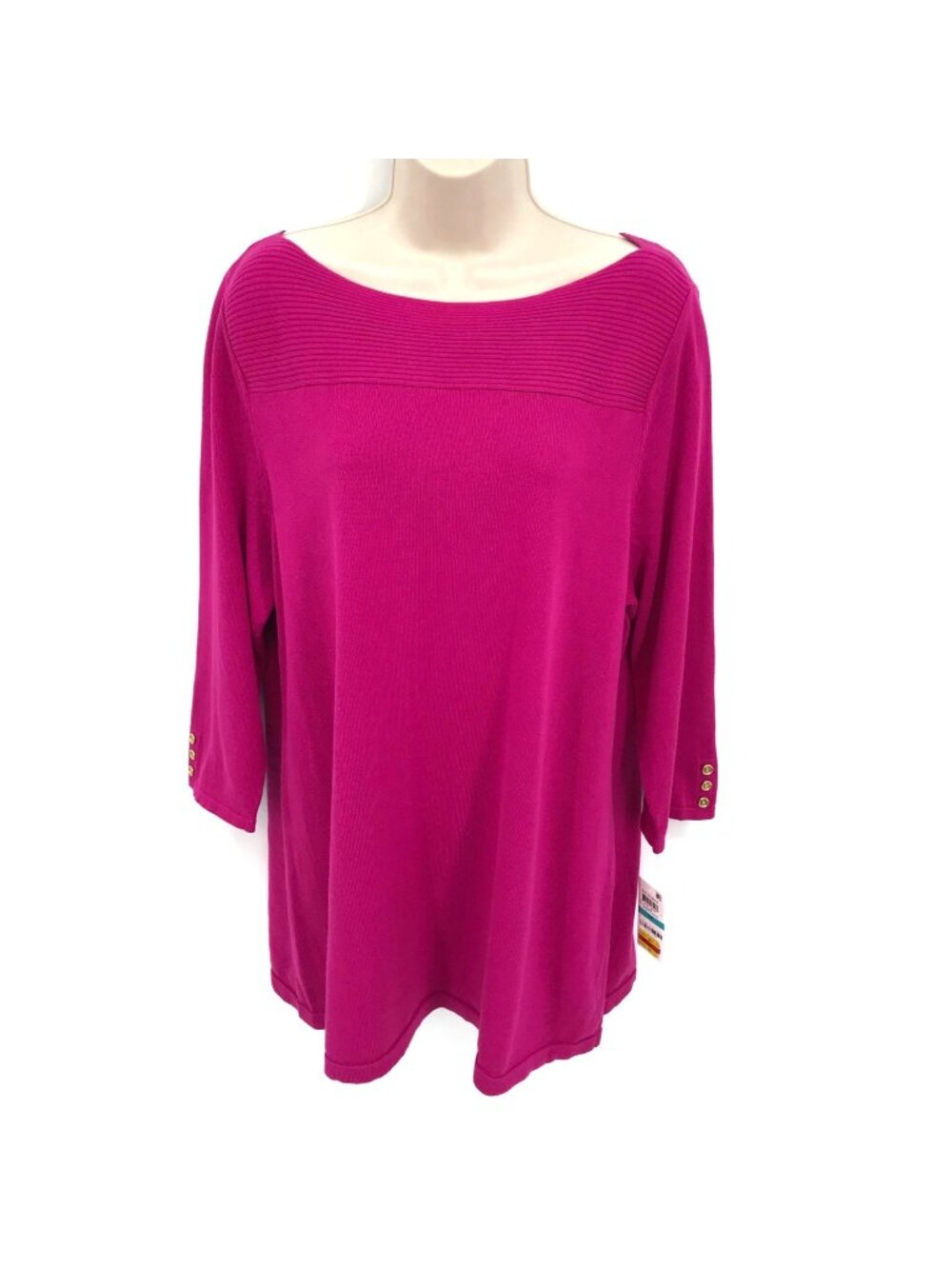Karen Scott Womens Magenta Moon Balletneck Cotton Sweater 3/4 Sleeve OX